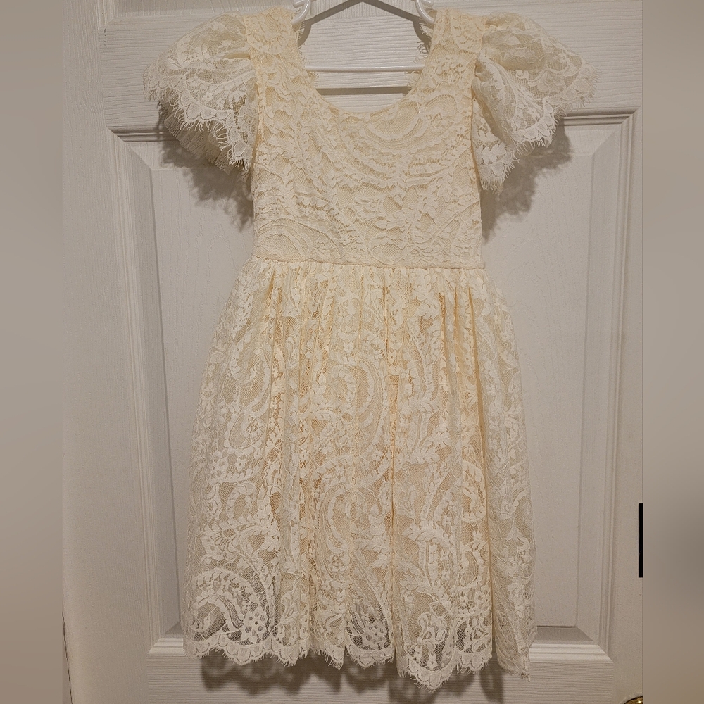 Elegant Cream Lace Kids Dress